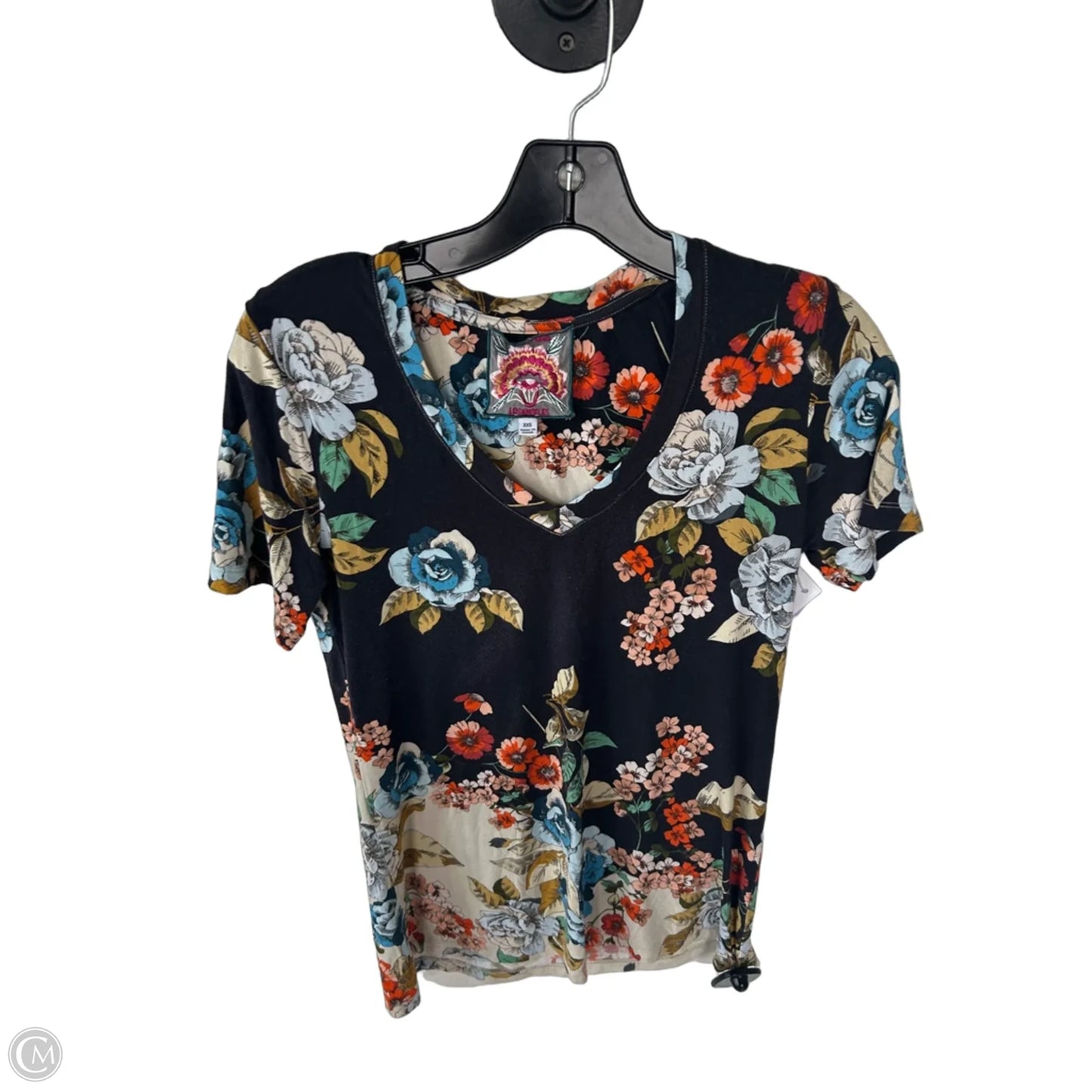 Top Short Sleeve Designer By Johnny Was In Black & Cream, Size: Xxs
