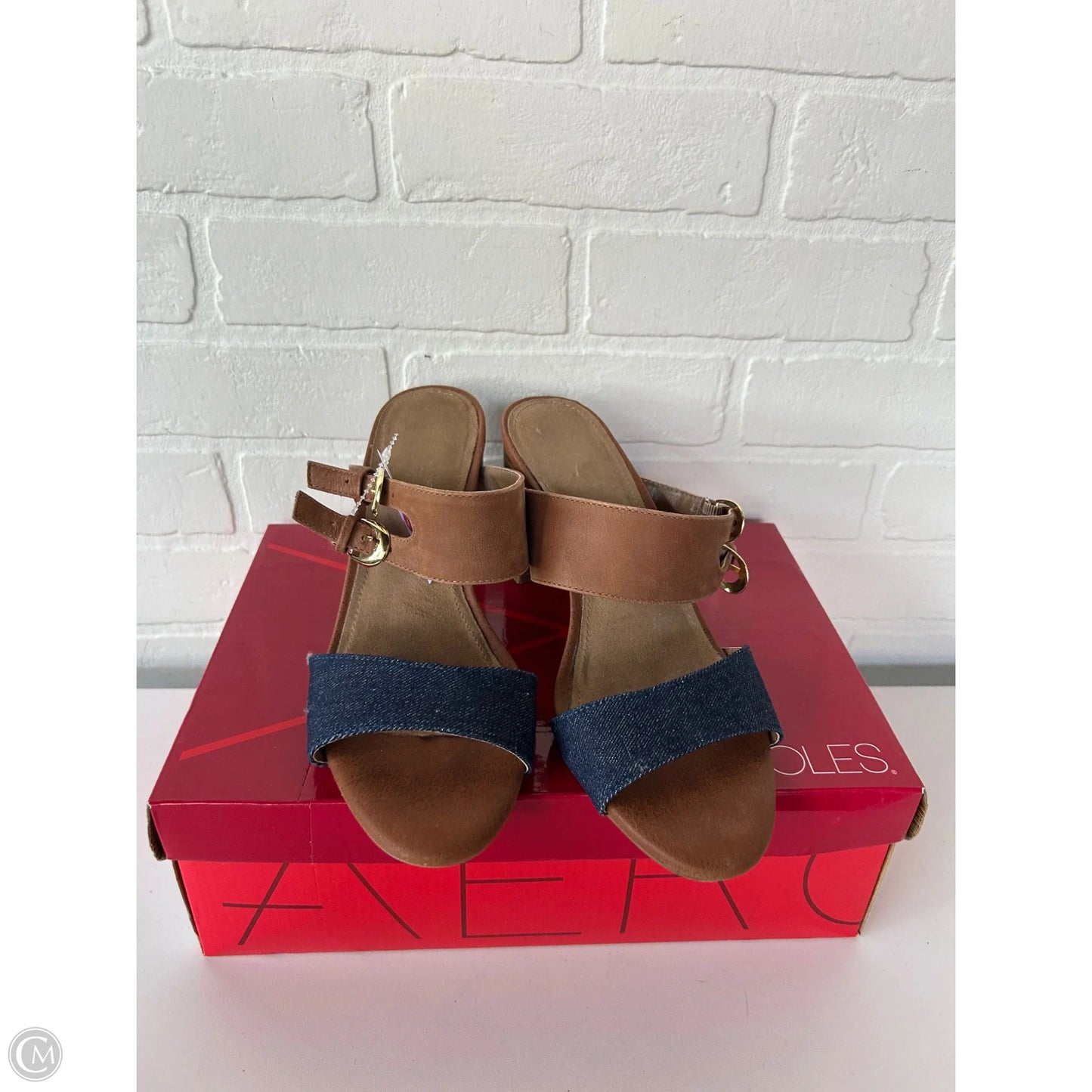 Sandals Heels Block By Aerosoles In Blue & Brown, Size: 10