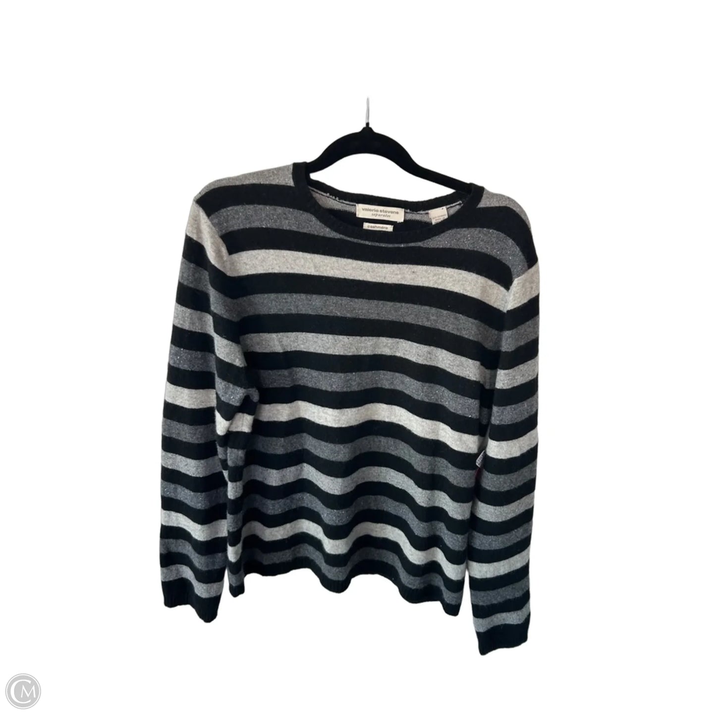 Sweater Cashmere By Valerie Stevens In Black & Grey, Size: L