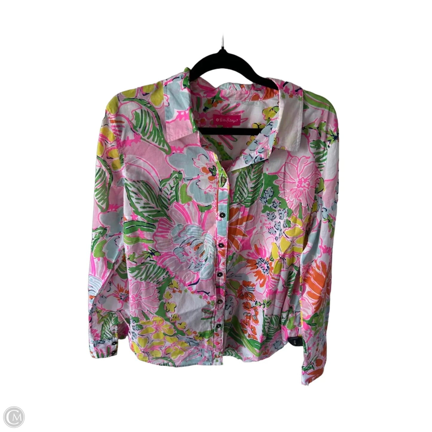 Top Long Sleeve Designer By Lilly Pulitzer In Pink & White, Size: L