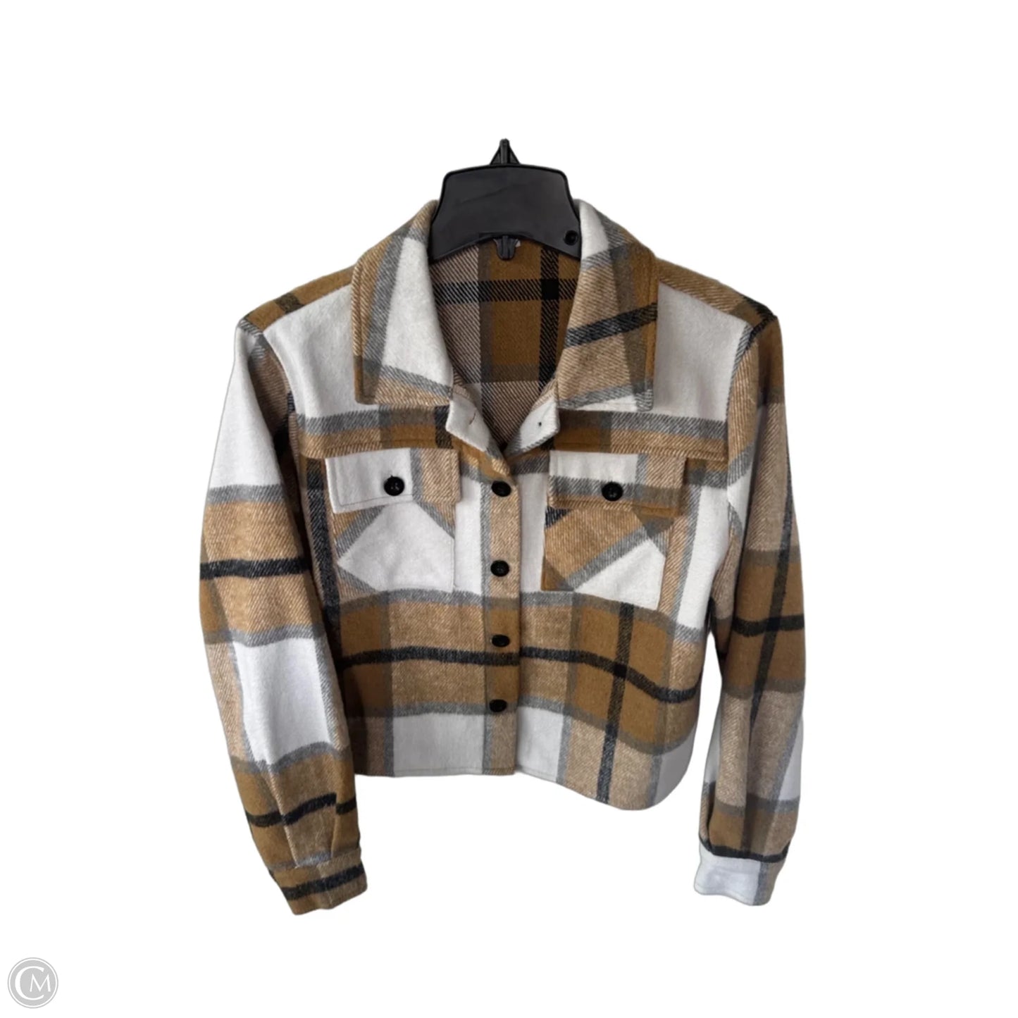 Jacket Shirt By Clothes Mentor In Tan & White, Size: S