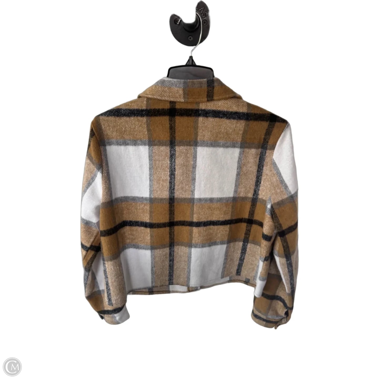 Jacket Shirt By Clothes Mentor In Tan & White, Size: S