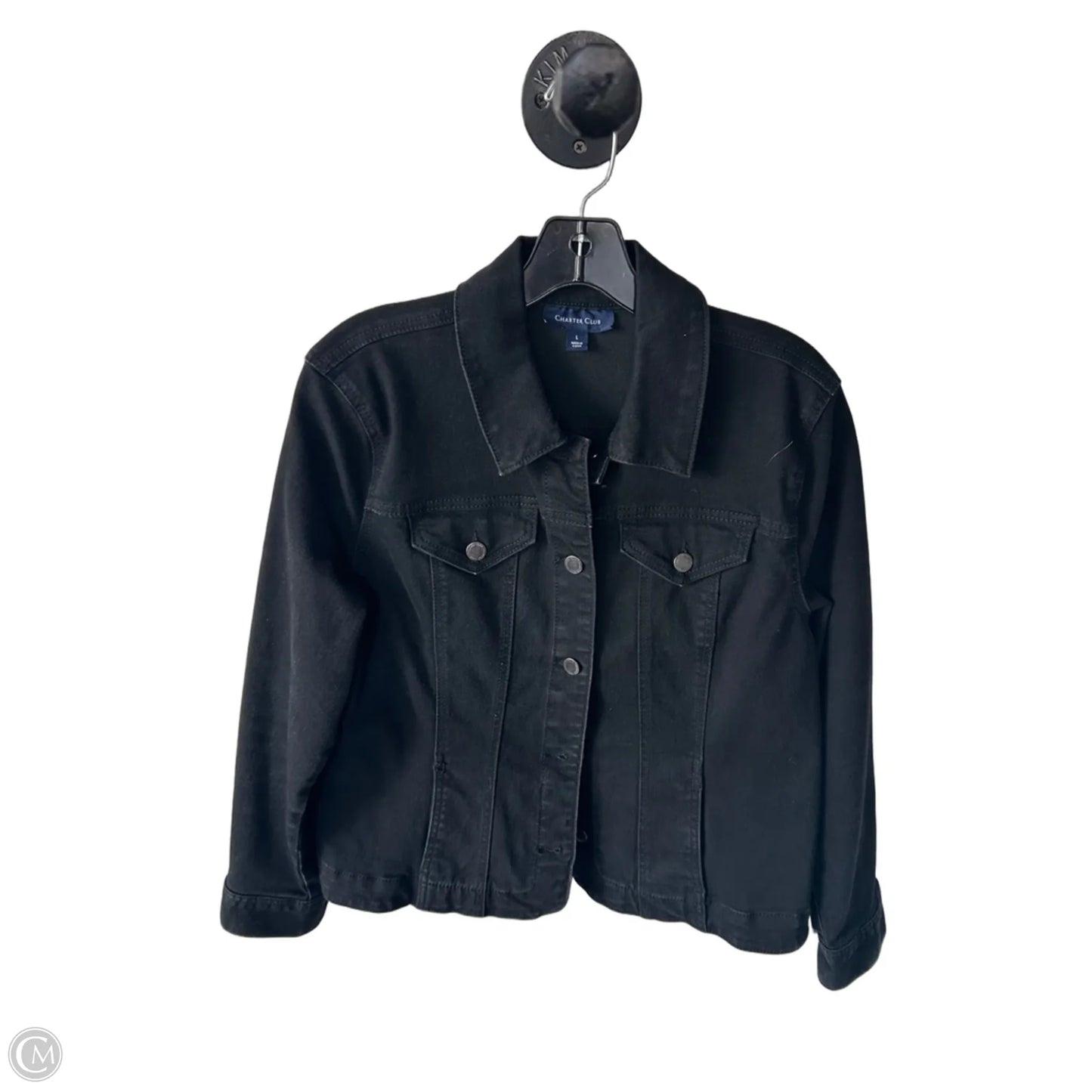 Jacket Denim By Charter Club In Black Denim, Size: L