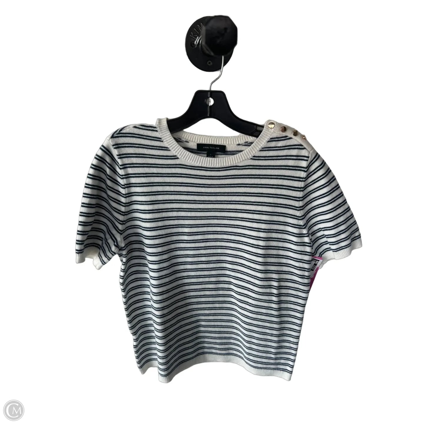 Sweater Short Sleeve By Ann Taylor In Blue & White, Size: L