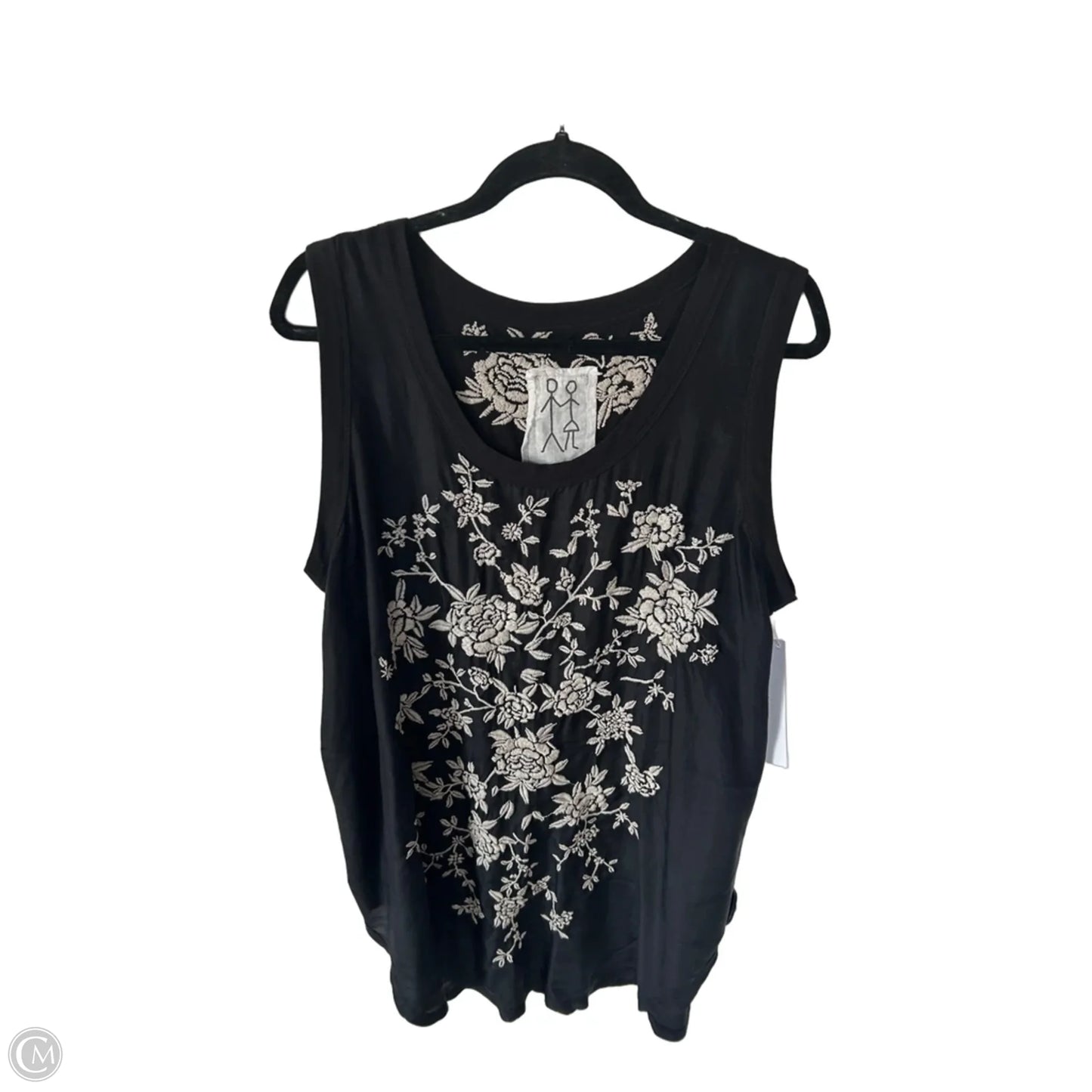 Top Sleeveless Designer By Johnny Was In Black & Cream, Size: Xl