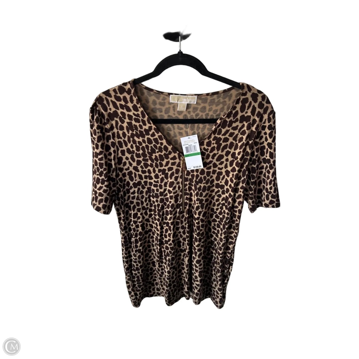 Top Short Sleeve By Michael By Michael Kors In Brown & Tan, Size: L