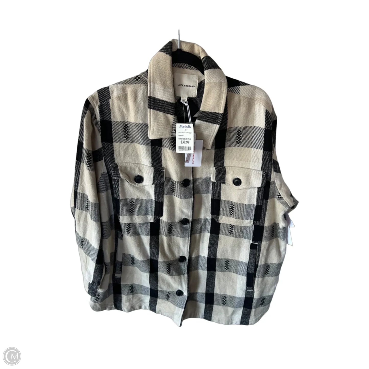 Jacket Shirt By Lucky Brand In Black & Cream, Size: L