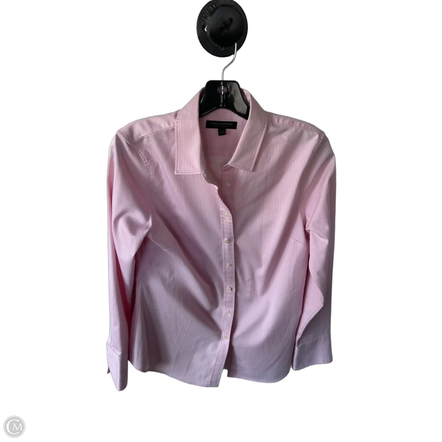 Top Long Sleeve By Banana Republic In Pink & White, Size: S