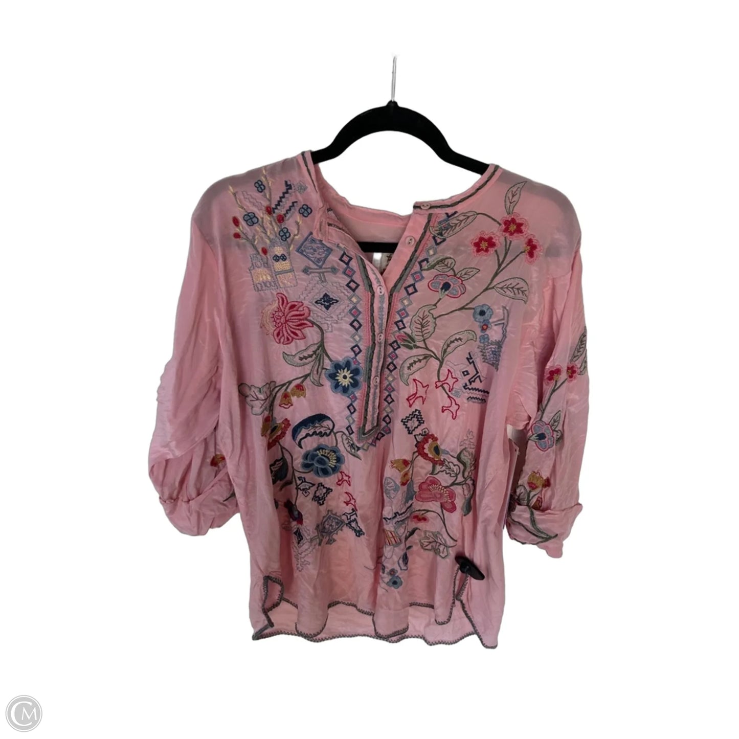 Top 3/4 Sleeve Designer By Johnny Was In Pink, Size: Xl