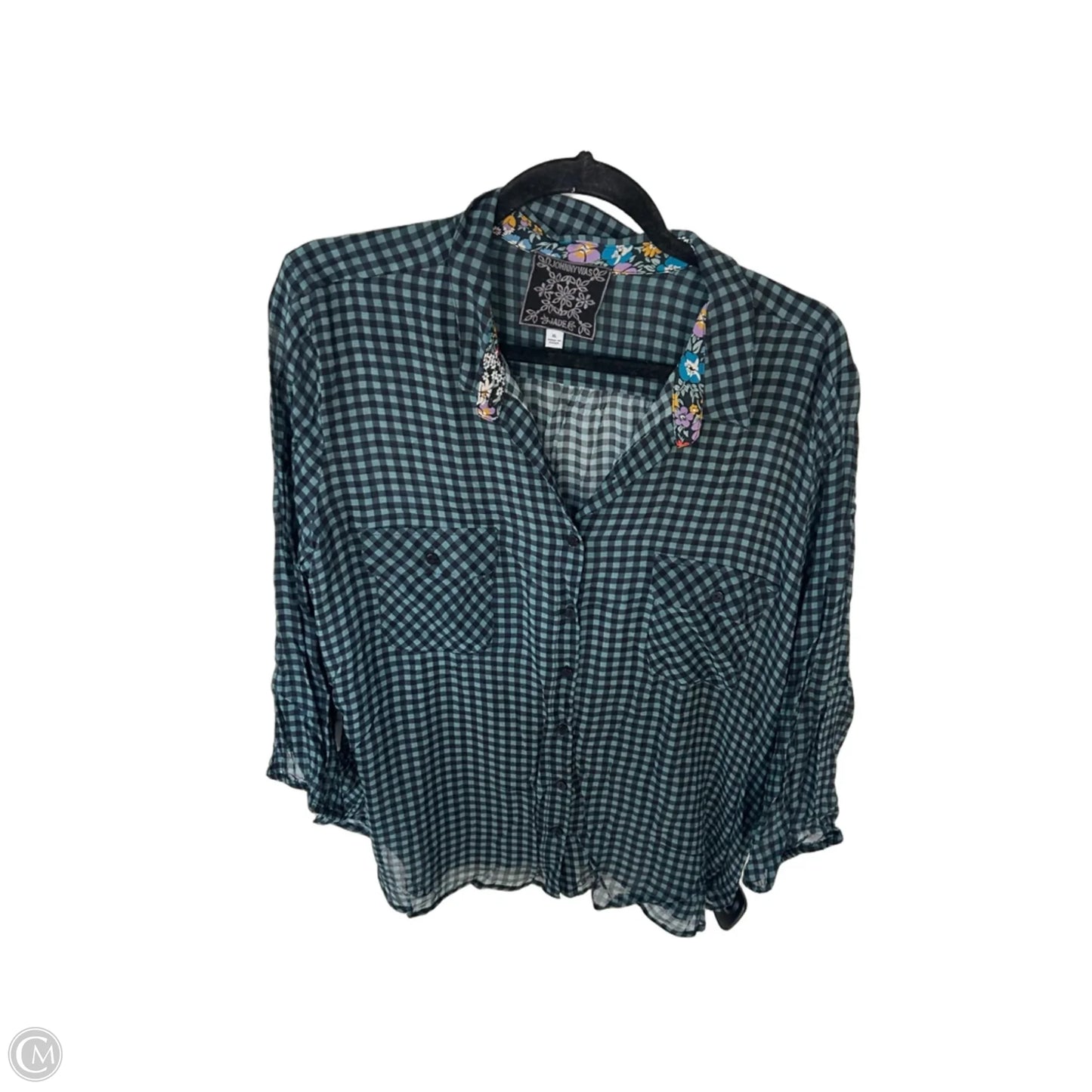 Top Long Sleeve Designer By Johnny Was In Black & Blue, Size: Xl