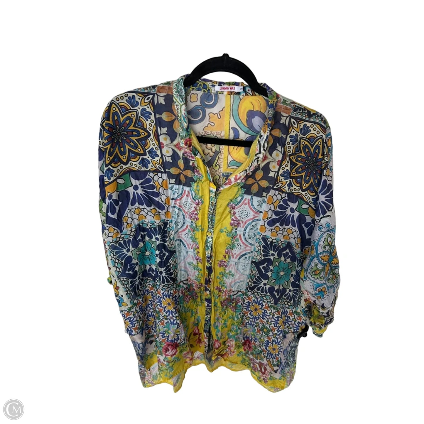 Tunic Designer By Johnny Was In Blue & Yellow, Size: S
