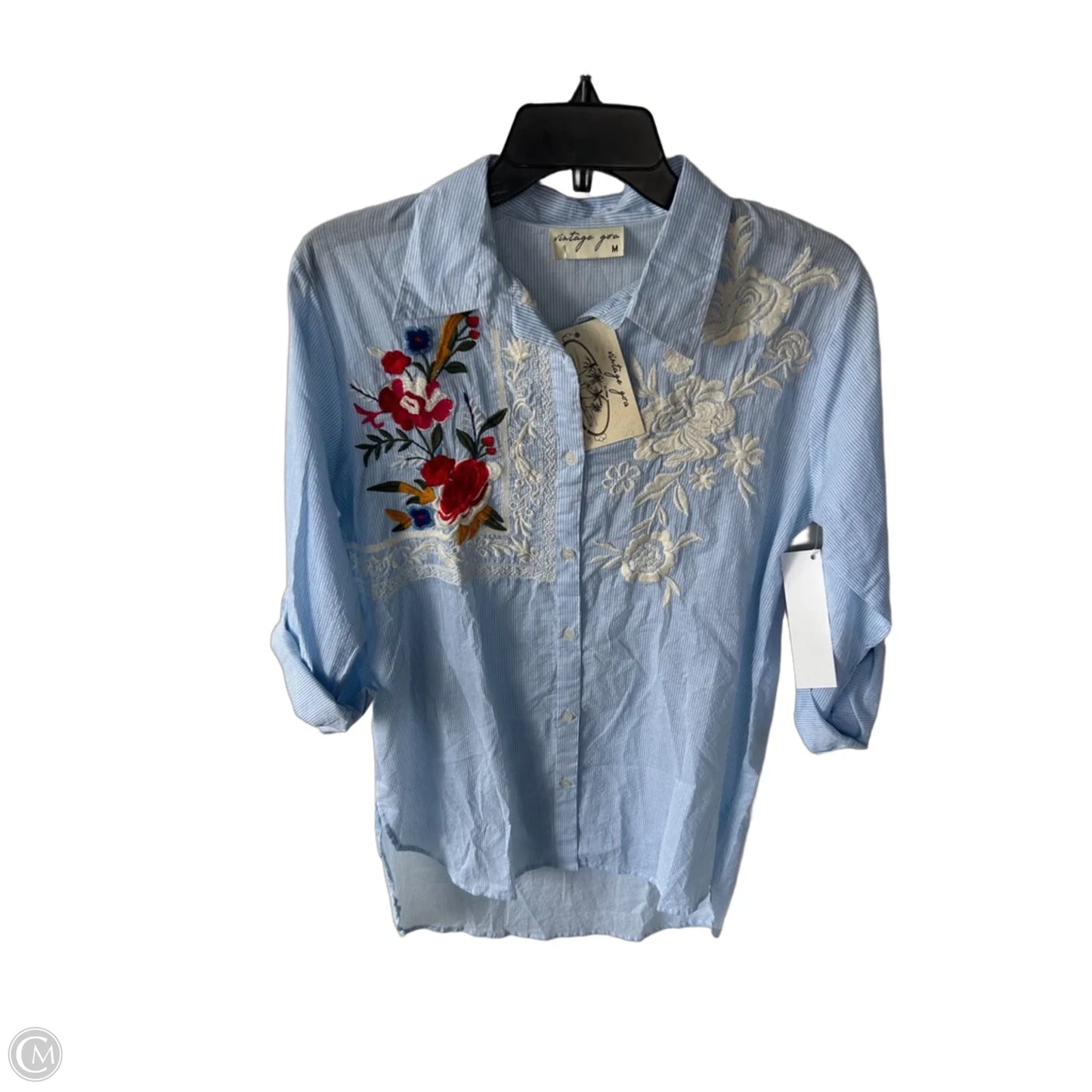 Tunic Long Sleeve By Clothes Mentor In Blue & White, Size: M