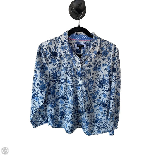Top Long Sleeve By Talbots In Blue & White, Size: Lp