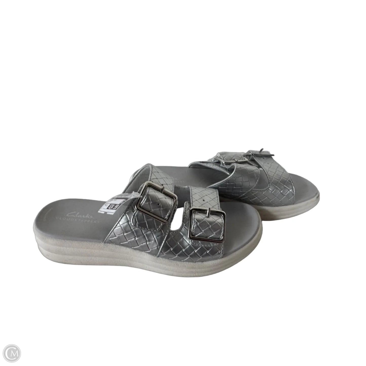 Sandals Flats By Clarks In Silver, Size: 8.5