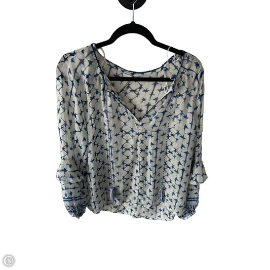 Top Long Sleeve By Zara In Blue & Cream, Size: M