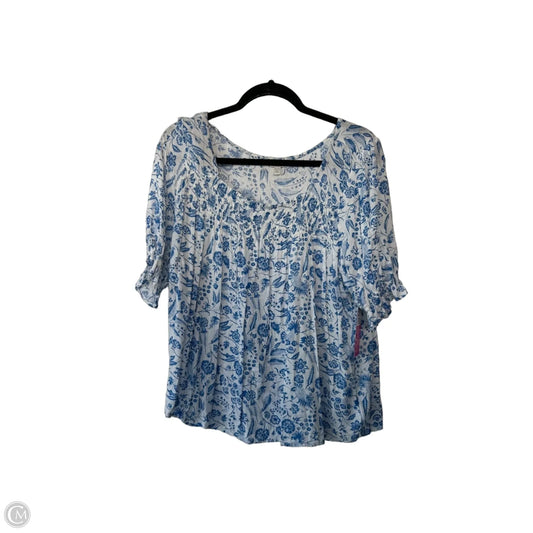 Top Short Sleeve By Lucky Brand In Blue & White, Size: Xl