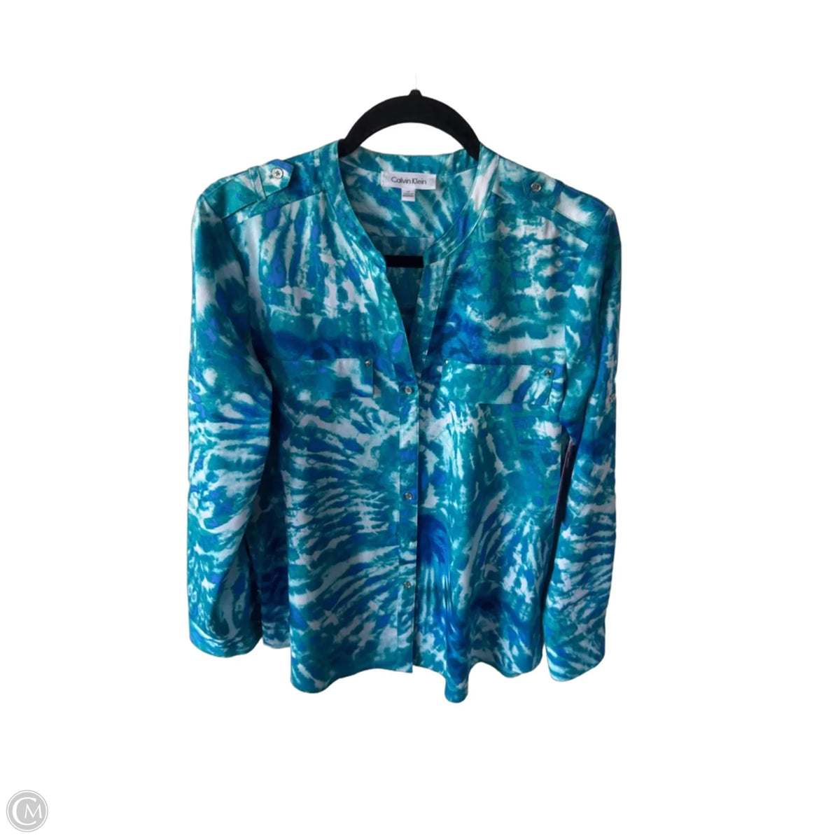 Top Long Sleeve By Calvin Klein In Blue & White, Size: M