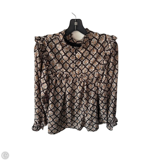 Top Long Sleeve By In Loom In Brown & Cream, Size: L