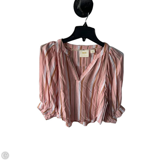 Top Long Sleeve By Maeve In Orange & White, Size: Xsp