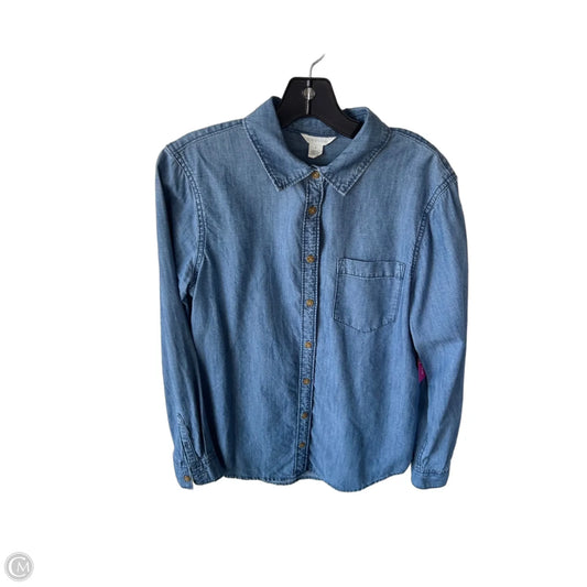 Top Long Sleeve By Caslon In Blue Denim, Size: S