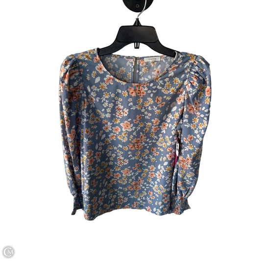 Top Long Sleeve By Pleione In Blue & White, Size: M