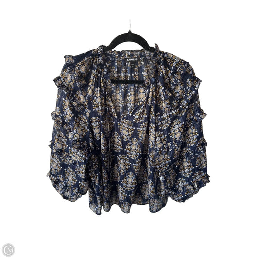Top Long Sleeve By Express In Blue & White, Size: Xl