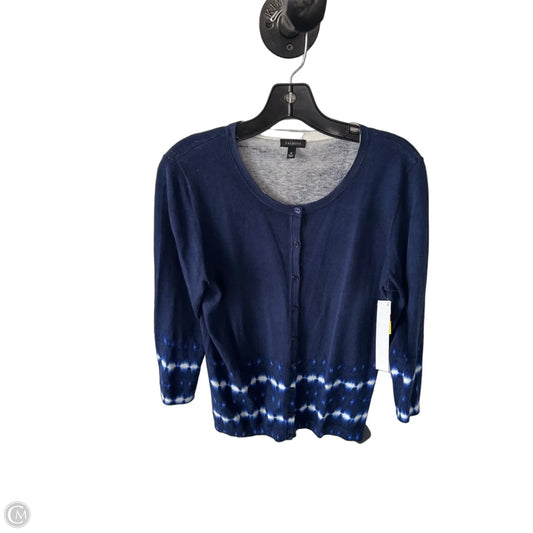 Sweater Cardigan By Talbots In Blue & White, Size: M