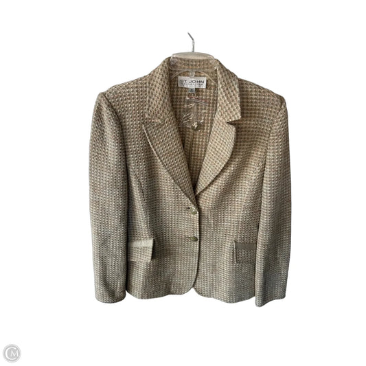 Blazer Designer By St. John In Cream & Green, Size: M